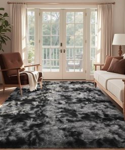 Alternative view of 6x9 Ft Large Shag Rugs for Living Room. Tie-Dyed Ultra Soft Fluffy Furry Area Rugs for Bedroom Indoor Floor. Aesthetic Carpet for Kids Home Decor (Dark Grey)