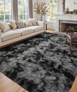 6x9 Ft Large Shag Rugs for Living Room. Tie-Dyed Ultra Soft Fluffy Furry Area Rugs for Bedroom Indoor Floor. Aesthetic Carpet for Kids Home Decor (Dark Grey)