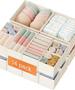 Criusia Drawer Organizer Clothes. 14 Pack Dresser Organizer for Baby Clothes. Underwear. Sock- Foldable Closet Organization and Storage Dividers Bins for Nursery. Bedroom and Dorm (Beige)