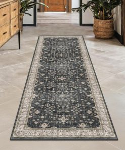Black Boho Washable 2x6 Runner Rugs for Hallway Kitchen Bedroom Beside Laundry Room Bathroom Rug. Pet & Kids Friendly. Non Slip Low Pile Stain Resistant Soft Foldable Long 24 x 72 Floor Carpet