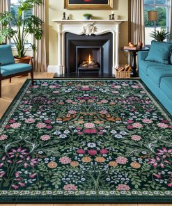 8x10 Area Rugs for Living Room: Floral Washable Rug Vintage Large Soft Boho Non-Slip Carpet Indoor Floor Stain Resistant Carpets for Bedroom Dining Room Farmhouse Nursery Home Office Dark Green
