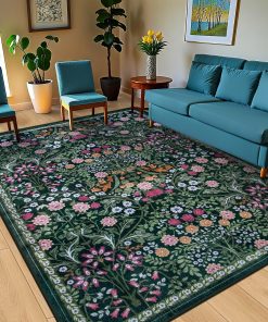 Alternative view of 8x10 Area Rugs for Living Room: Floral Washable Rug Vintage Large Soft Boho Non-Slip Carpet Indoor Floor Stain Resistant Carpets for Bedroom Dining Room Farmhouse Nursery Home Office Dark Green